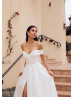 Off Shoulder White Organza High Split Classic Wedding Dress